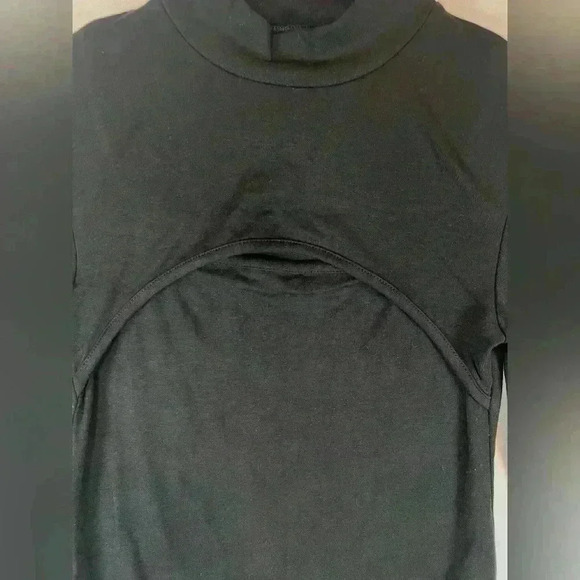NEW Mango Pop mock neck long sleeve bodysuit size small black cut out chest - Picture 2 of 9